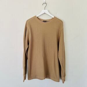 Rails Wade Thermal Mens L Barley Tan Waffle Knit Cotton Quiet Luxury Shirt